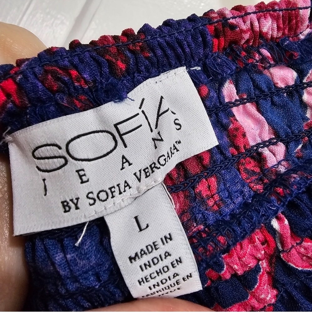 Sofia Jeans by Sofia Vergara Smocked Ruffle Short Sleeve Top Size L - Picture 5 of 16